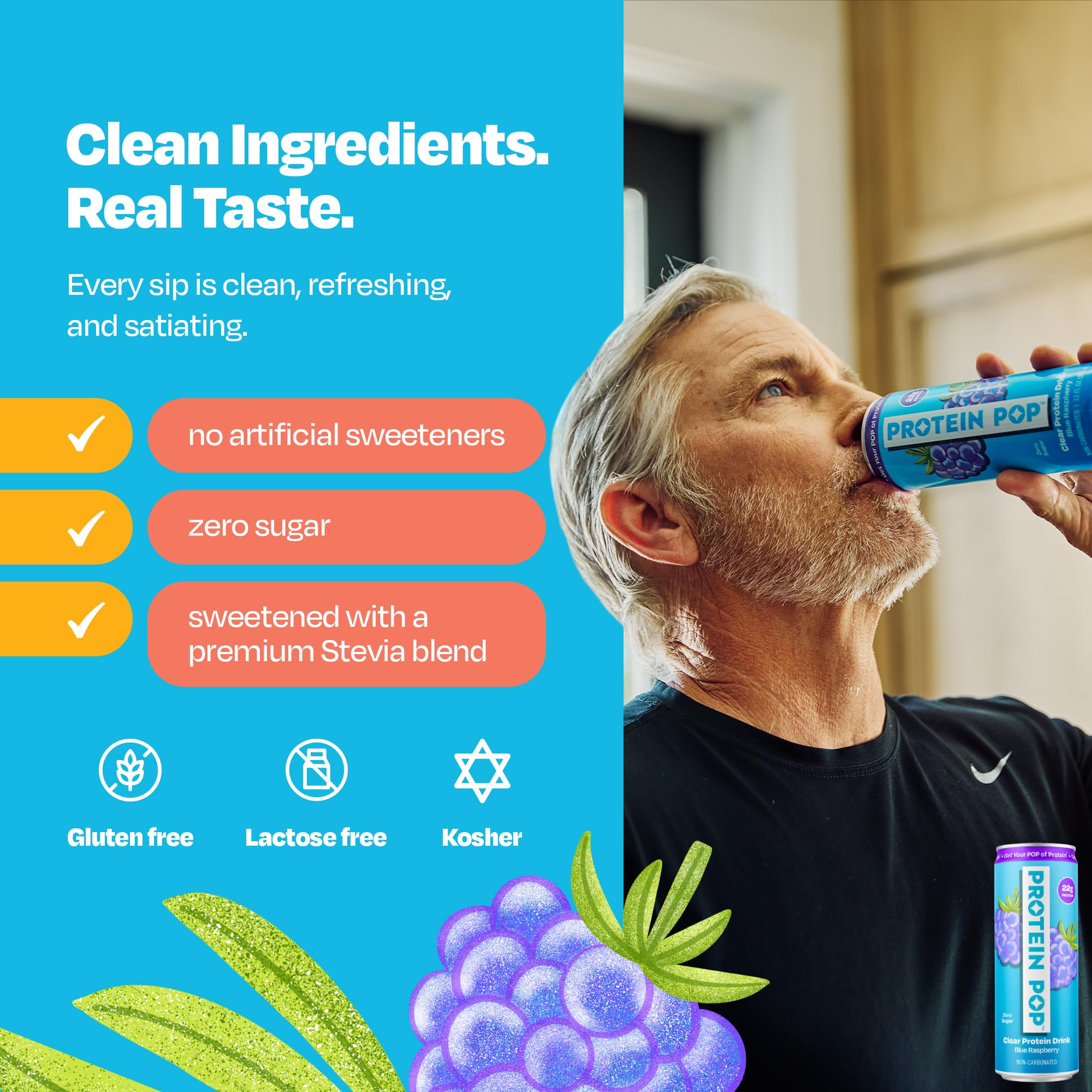 PROTEIN POP comparación de tamaño 12 fl oz para visual de porción portátil