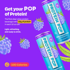 PROTEIN POP lata abierta en mano mostrando conveniencia para consumo inmediato