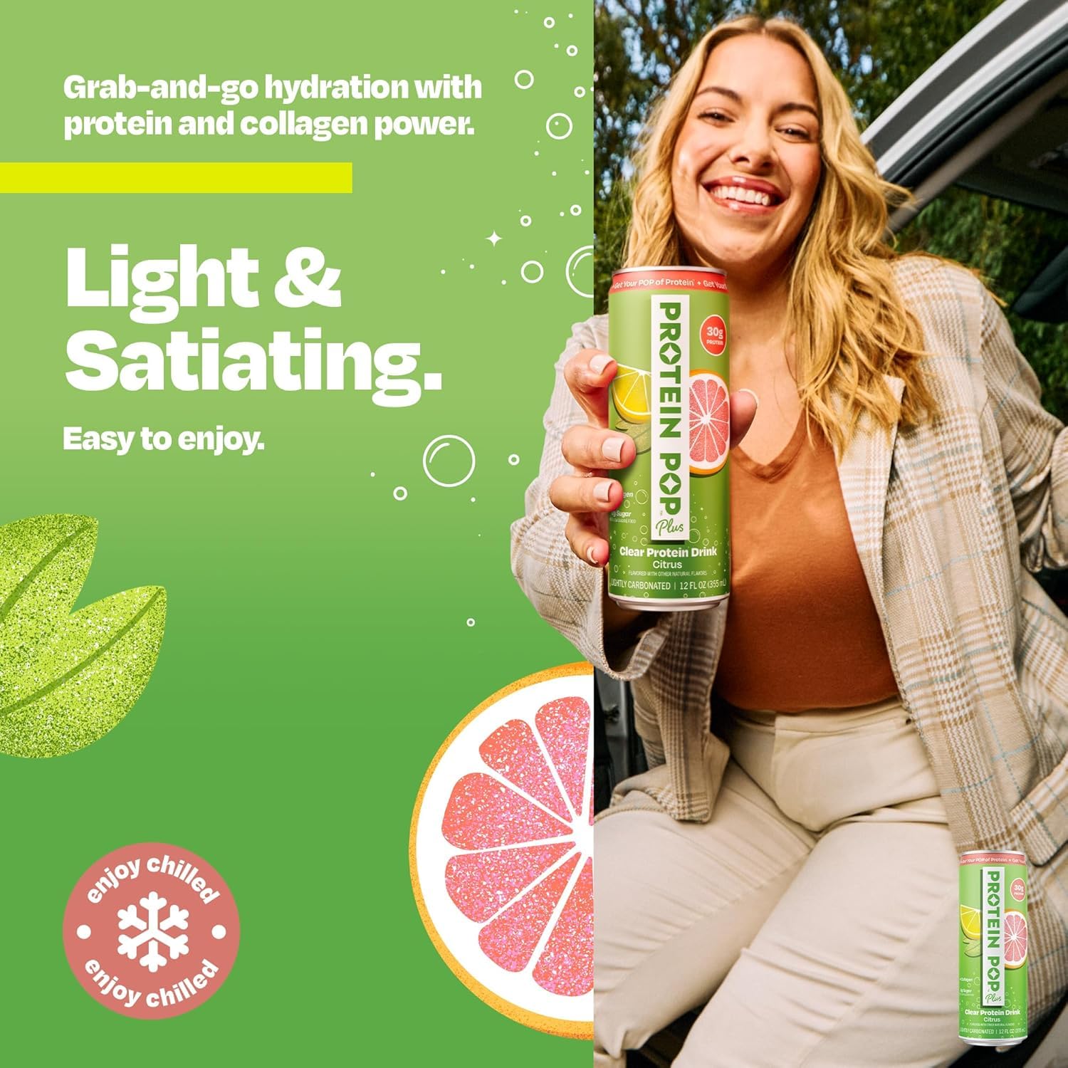 Protein Pop etiqueta con ingredientes resaltando sin azúcares ni edulcorantes