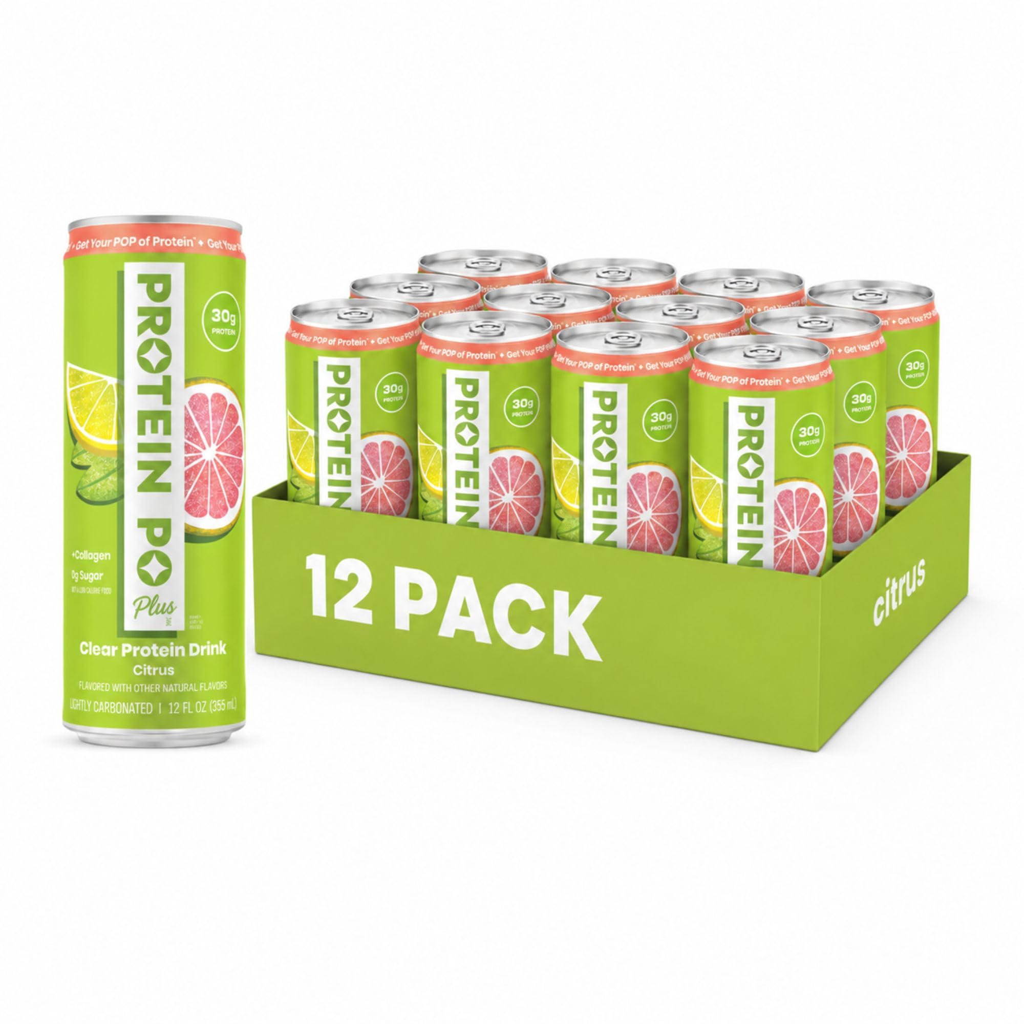Protein Pop lata frente mostrando diseño y beneficio de 30 g proteína