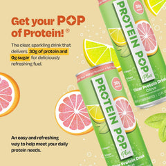 Protein Pop detalle líquido transparente destacando textura ligera y refrescante