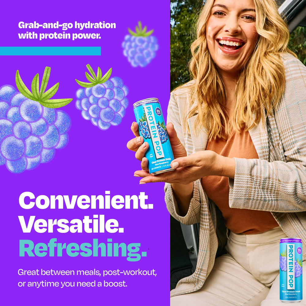 PROTEIN POP conjunto de latas en ambiente lifestyle que sugiere uso diario