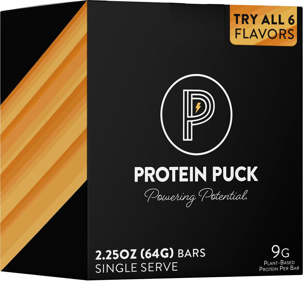 Protein Puck empaque frontal mostrando seis sabores y conveniencia para descubrir favoritos