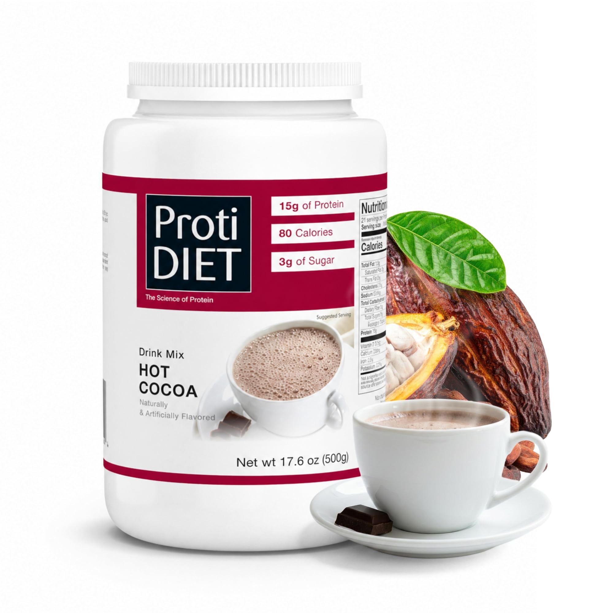 ProtiDIET frontal del bote mostrando diseño y cantidad útil