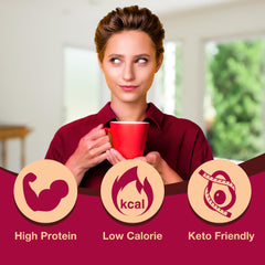 ProtiDIET vaso de chocolate caliente servido, reconforta tras ejercicio