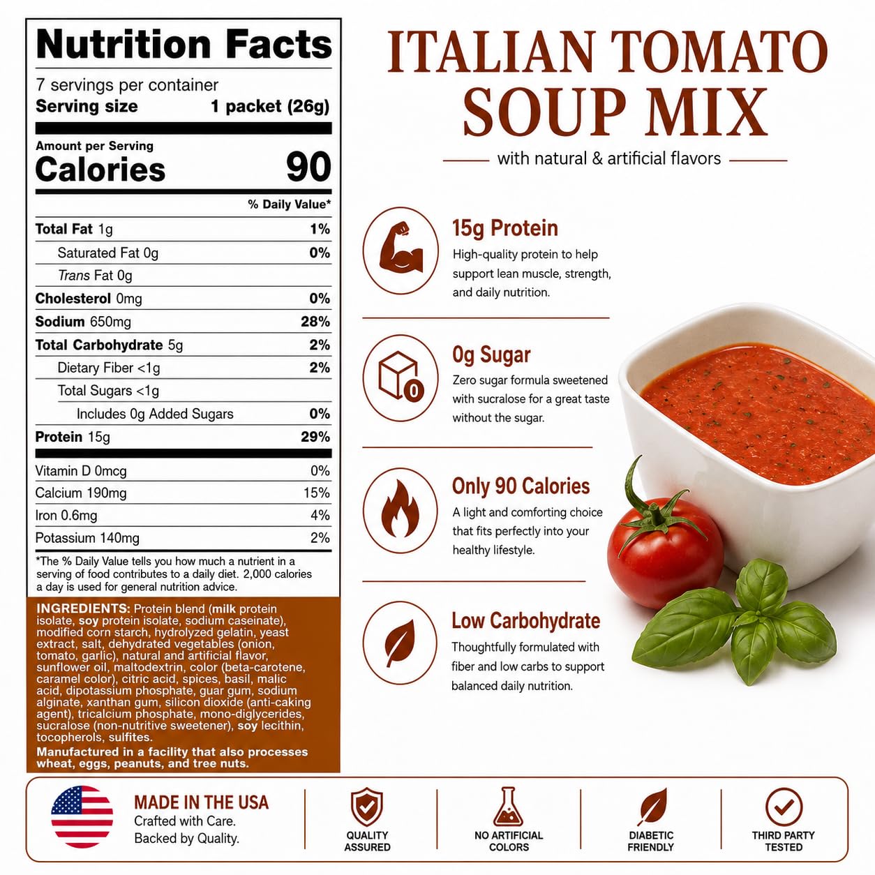 ProtiFit polvo de sopa Tomate Italiano cercano, textura fina y seca para preparar rápido