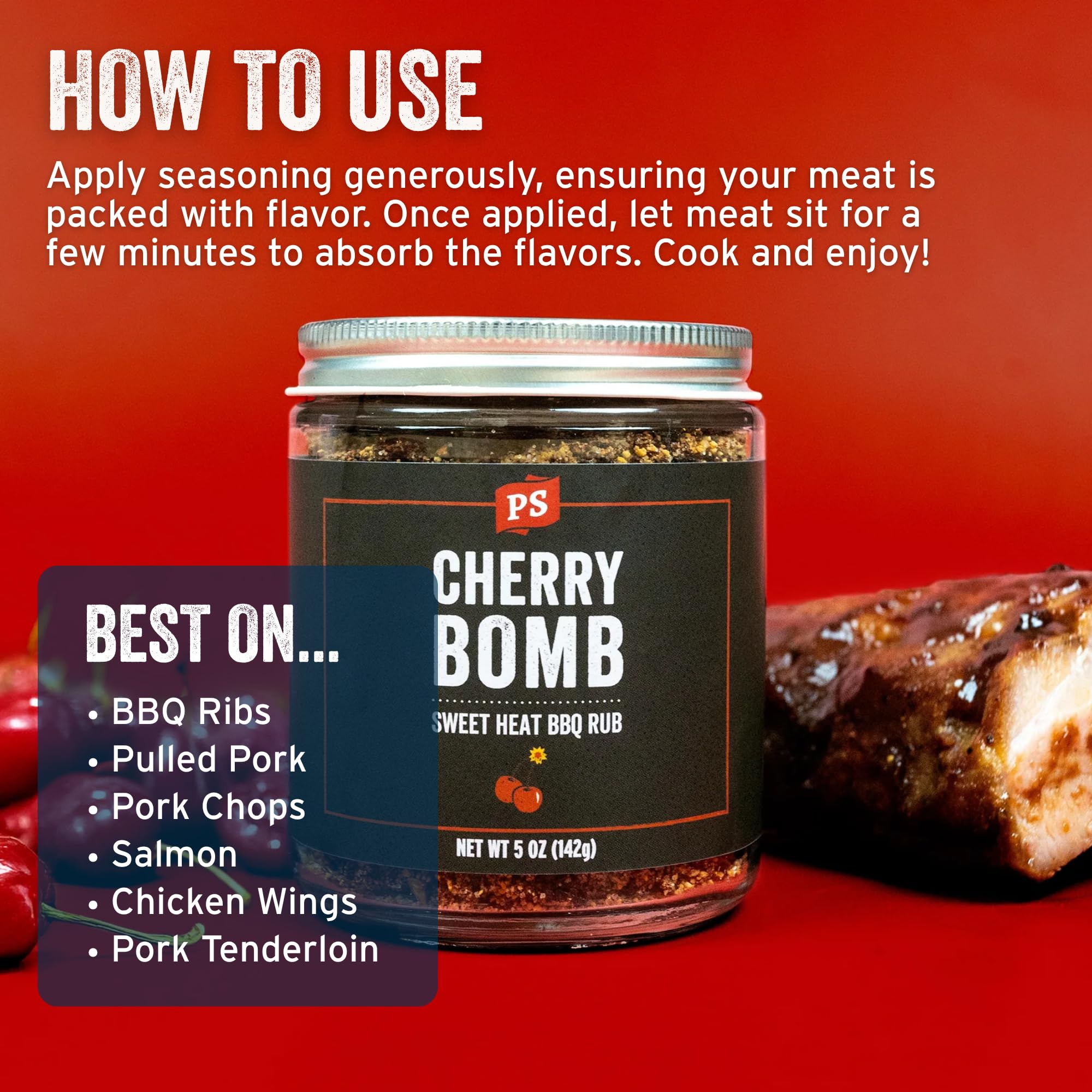 PS Seasoning Cherry Bomb aplicado en costillas con corteza apetecible y sabor realzado