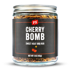 PS Seasoning frasco Cherry Bomb al frente mostrando el envase y atractivo visual
