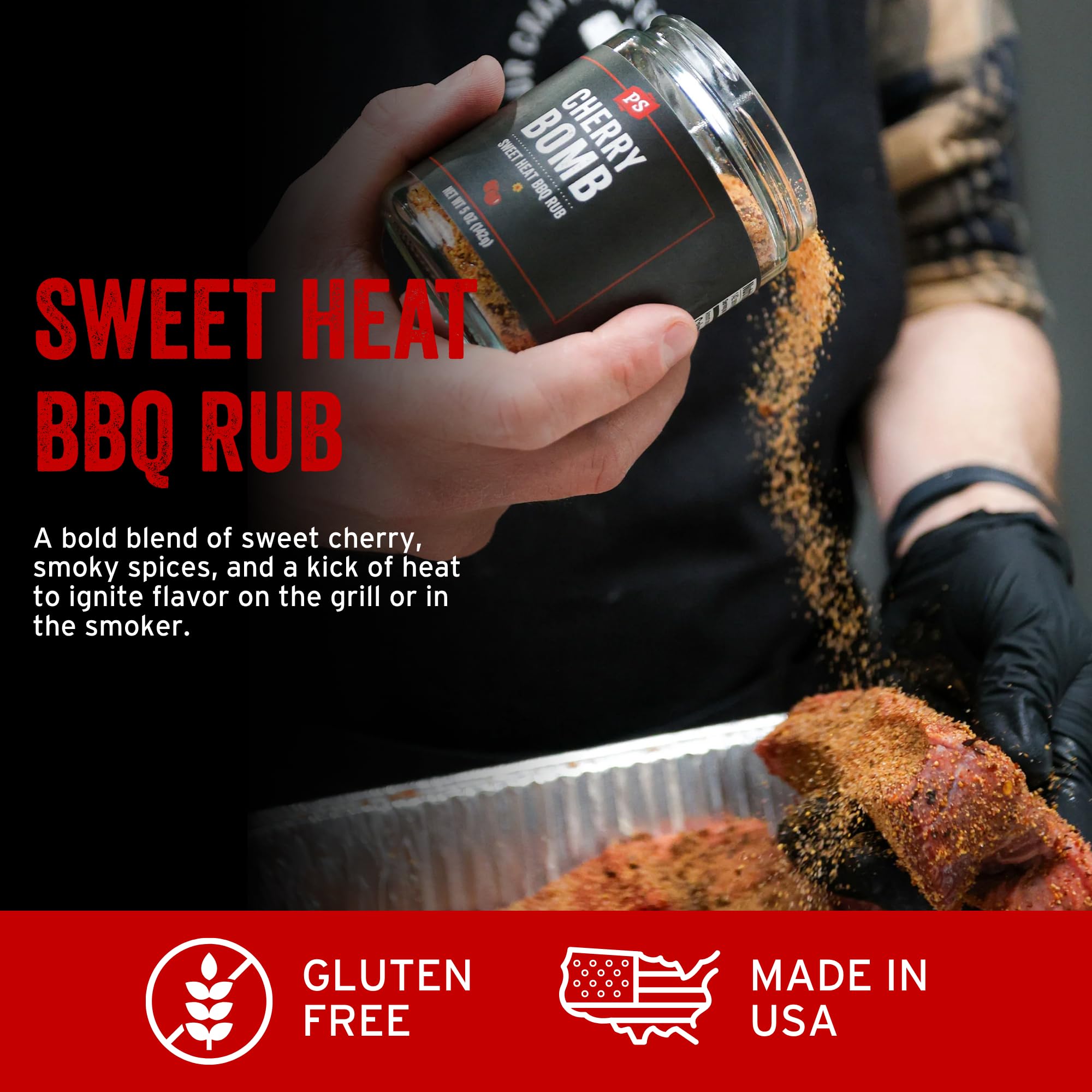 PS Seasoning Cherry Bomb detalle de textura del rub mostrando los ingredientes visibles