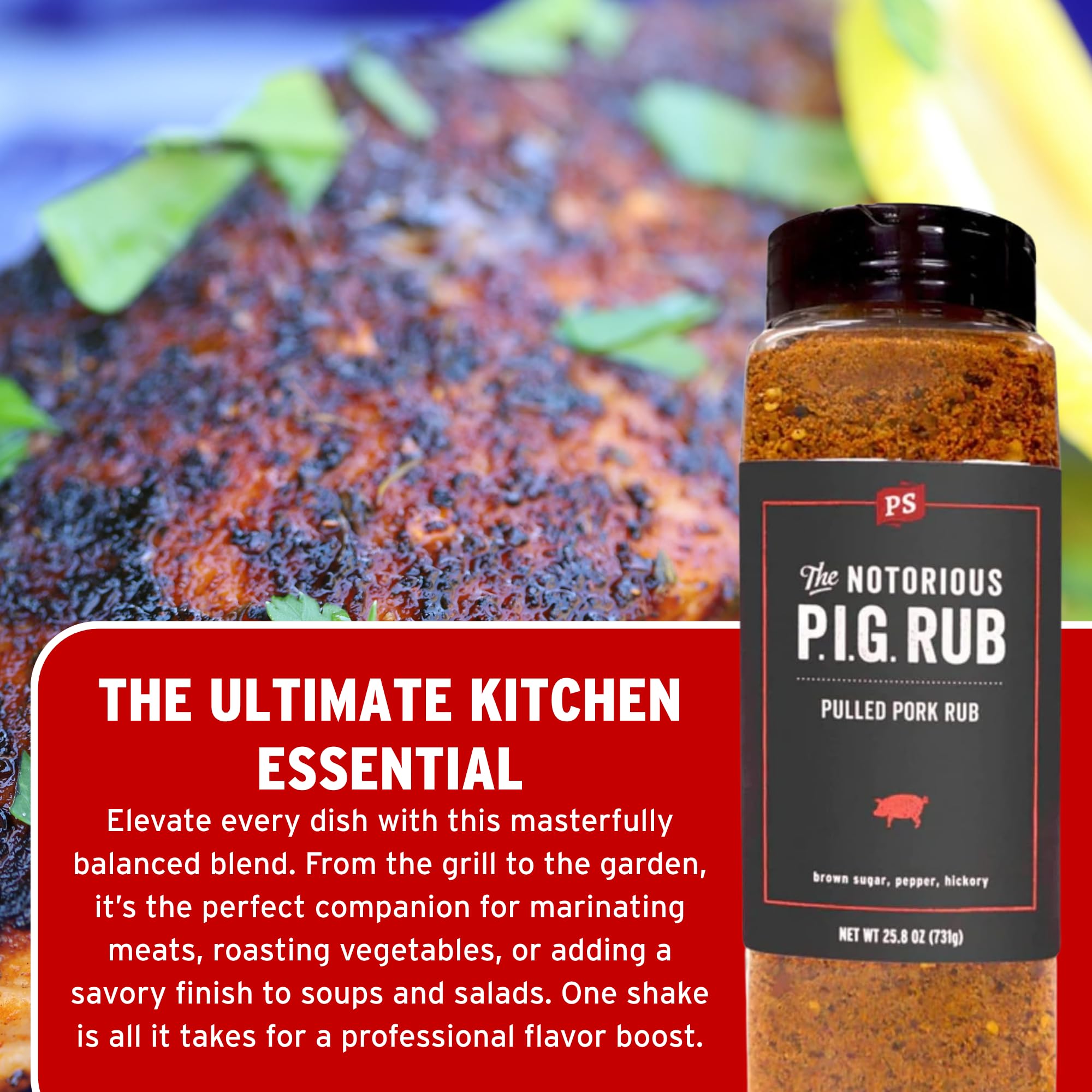 PS Seasoning aplicado en cerdo desmenuzado realza sabor dulce ahumado