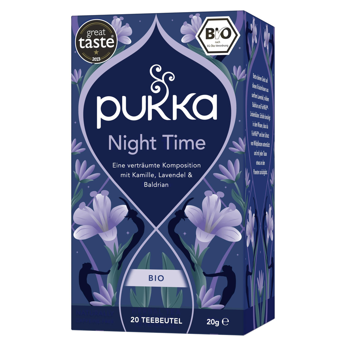 Pukka frente del envase mostrando certificaciones orgánicas y diseño atractivo