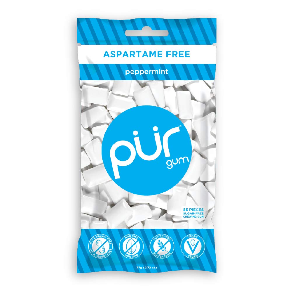 PUR Gum bolsa Peppermint abierta con piezas y frescor duradero