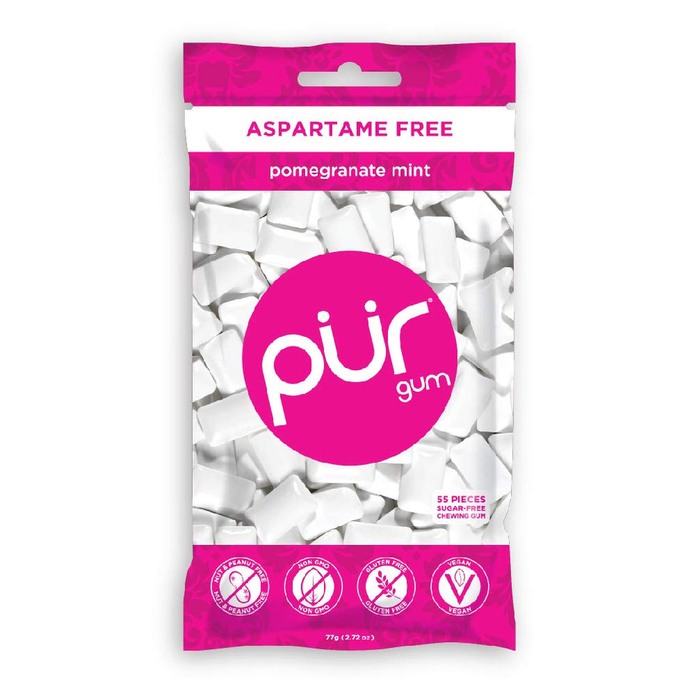 PUR Gum bolsa Pomegranate Mint con piezas y toque afrutado visible