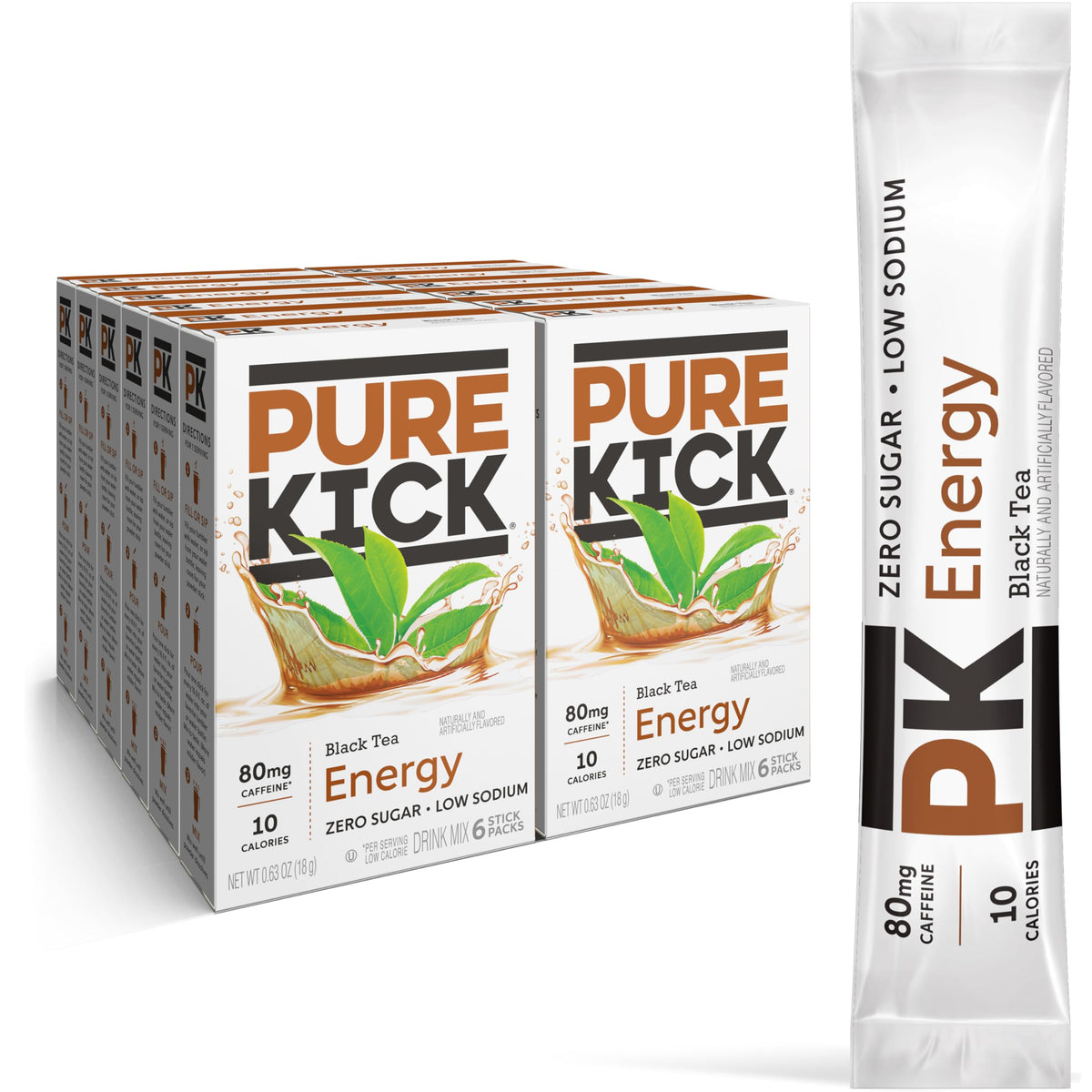 Pure Kick caja frontal mostrando 12 cajas del pack y beneficio conveniencia