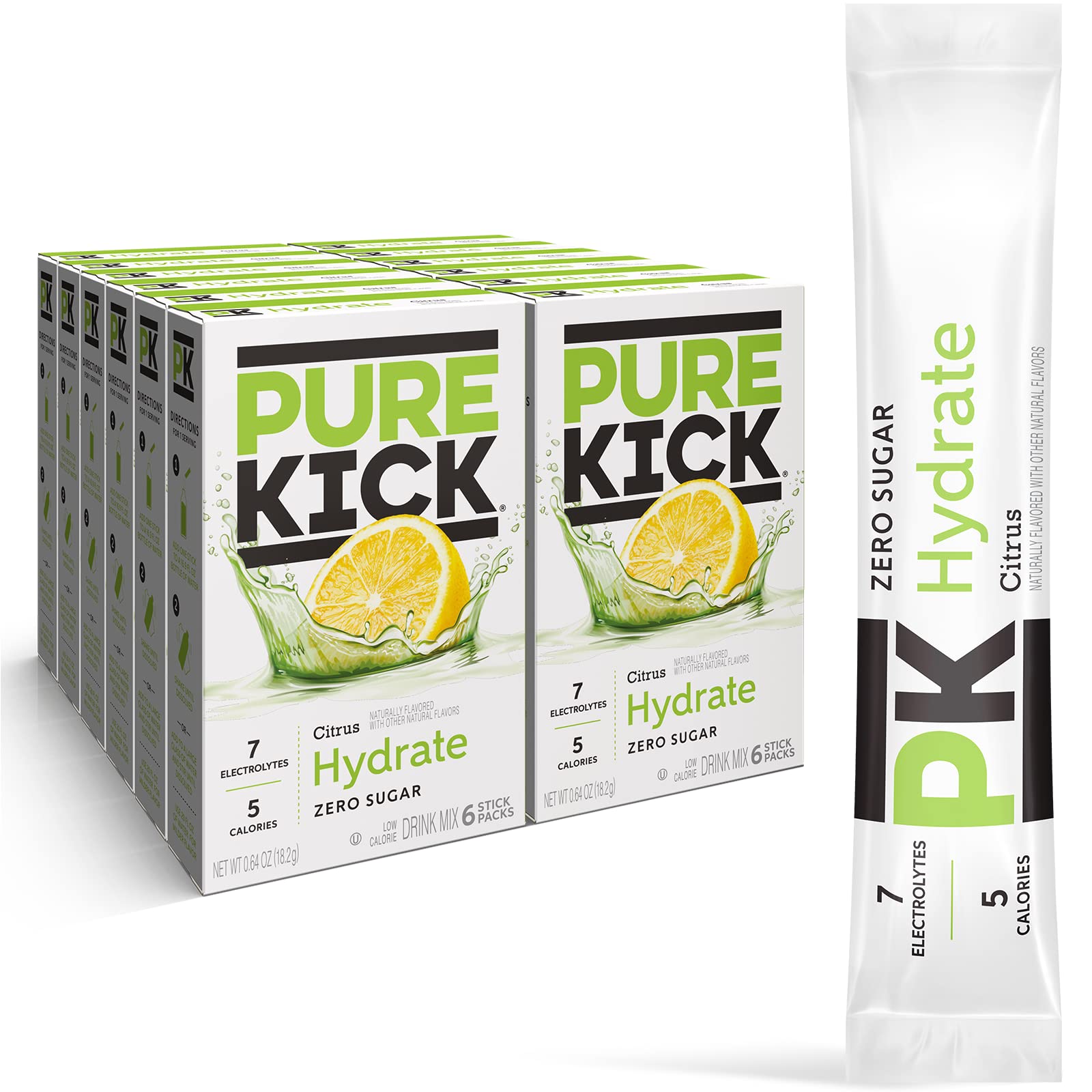 PURE KICK empaque frontal limón refrescante, facilita hidratación sin azúcar