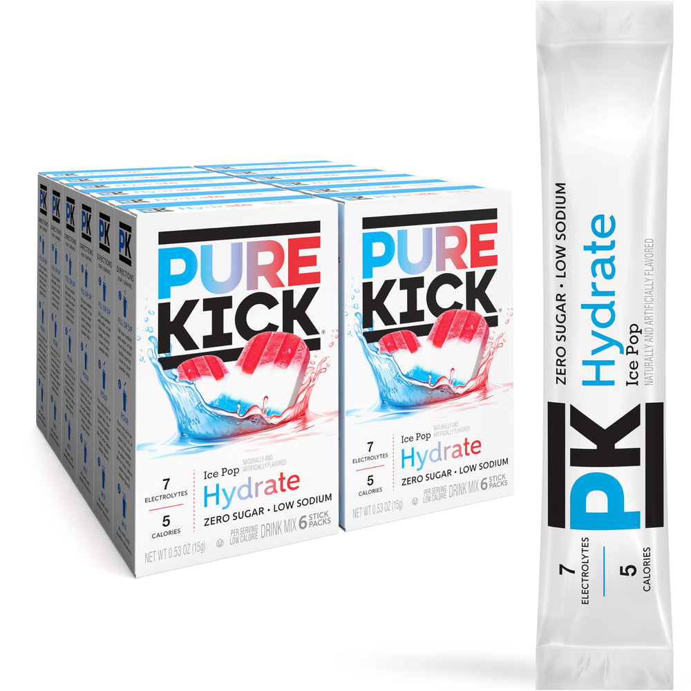 PURE KICK frente del paquete mostrando 72 sobres y beneficio de conveniencia