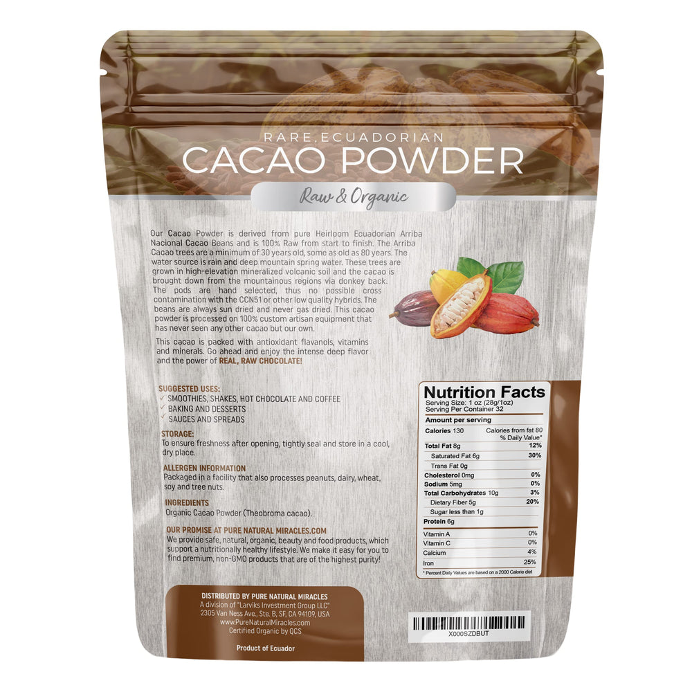 Pure Natural Miracles textura fina del polvo de cacao, conservación de nutrientes