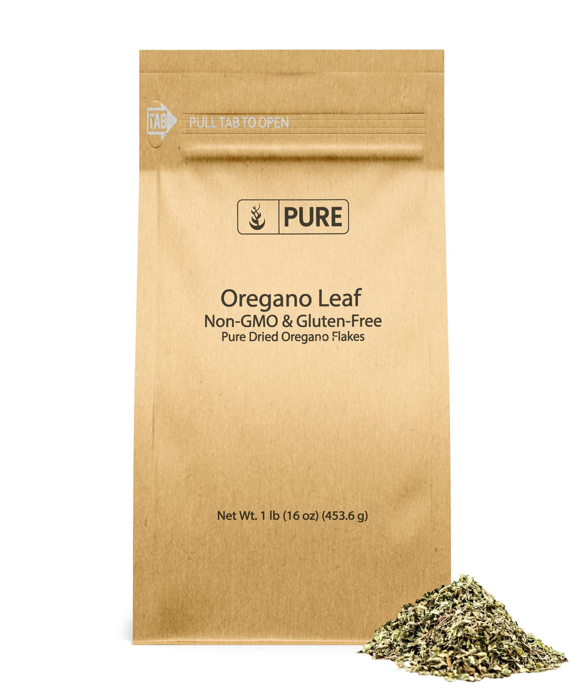 Pure Original Ingredients envase frontal de orégano en escamas, conserva sabor auténtico
