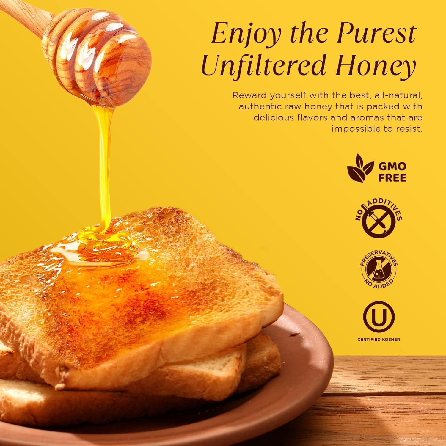 Pure Southern Honey vertiendo miel en taza de té, realza sabor natural y disolución fácil