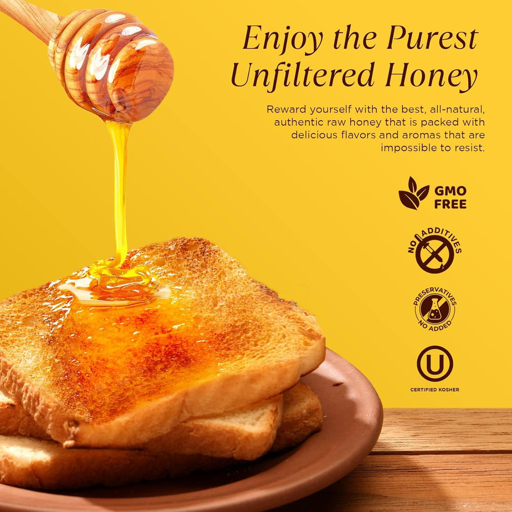 Pure Southern Honey vertiendo miel en taza de té, realza sabor natural y disolución fácil