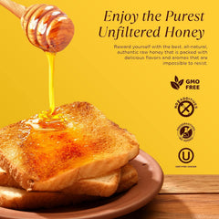 Pure Southern Honey vertiendo miel en taza de té, realza sabor natural y disolución fácil