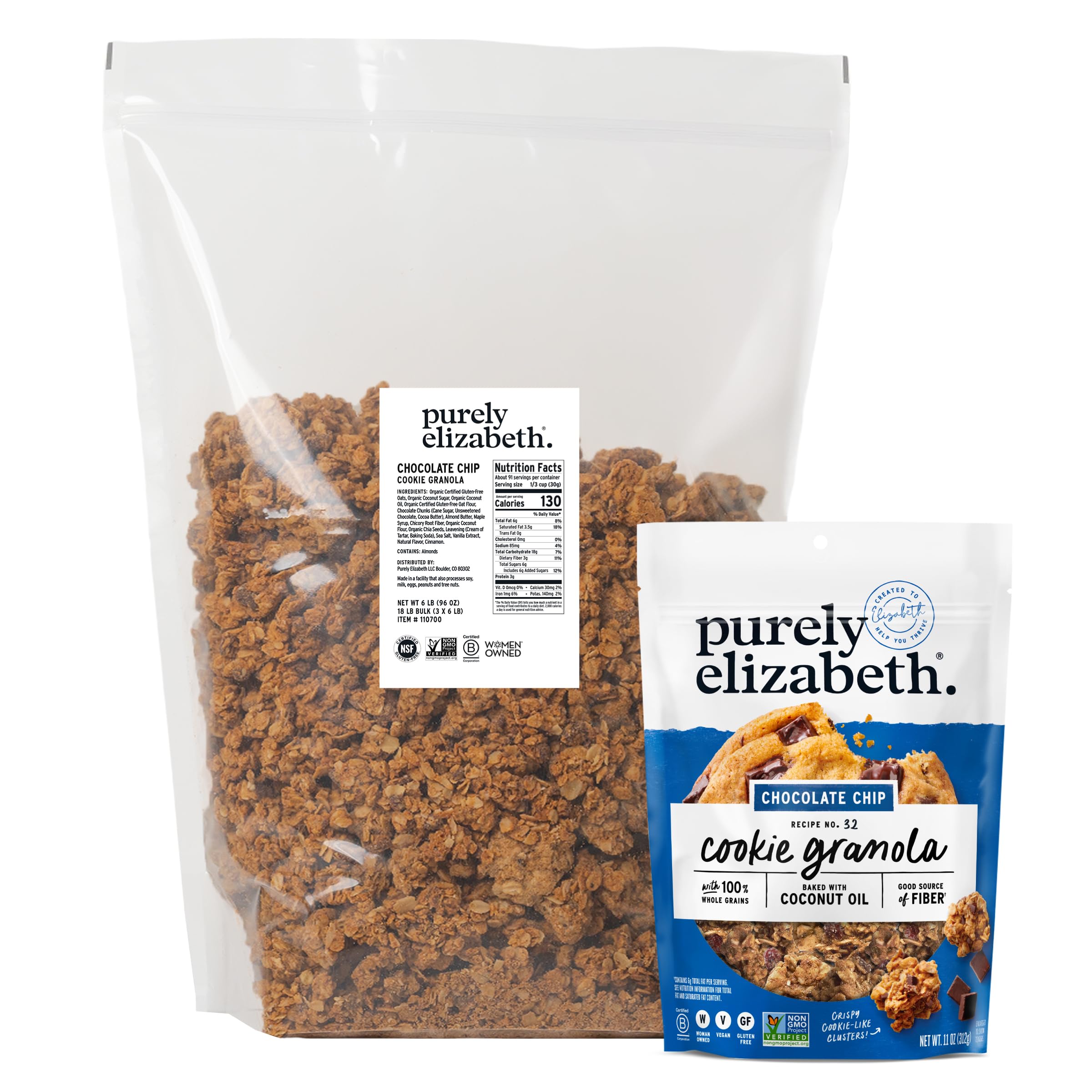 purely elizabeth clusters con trozos de chocolate sabor intenso