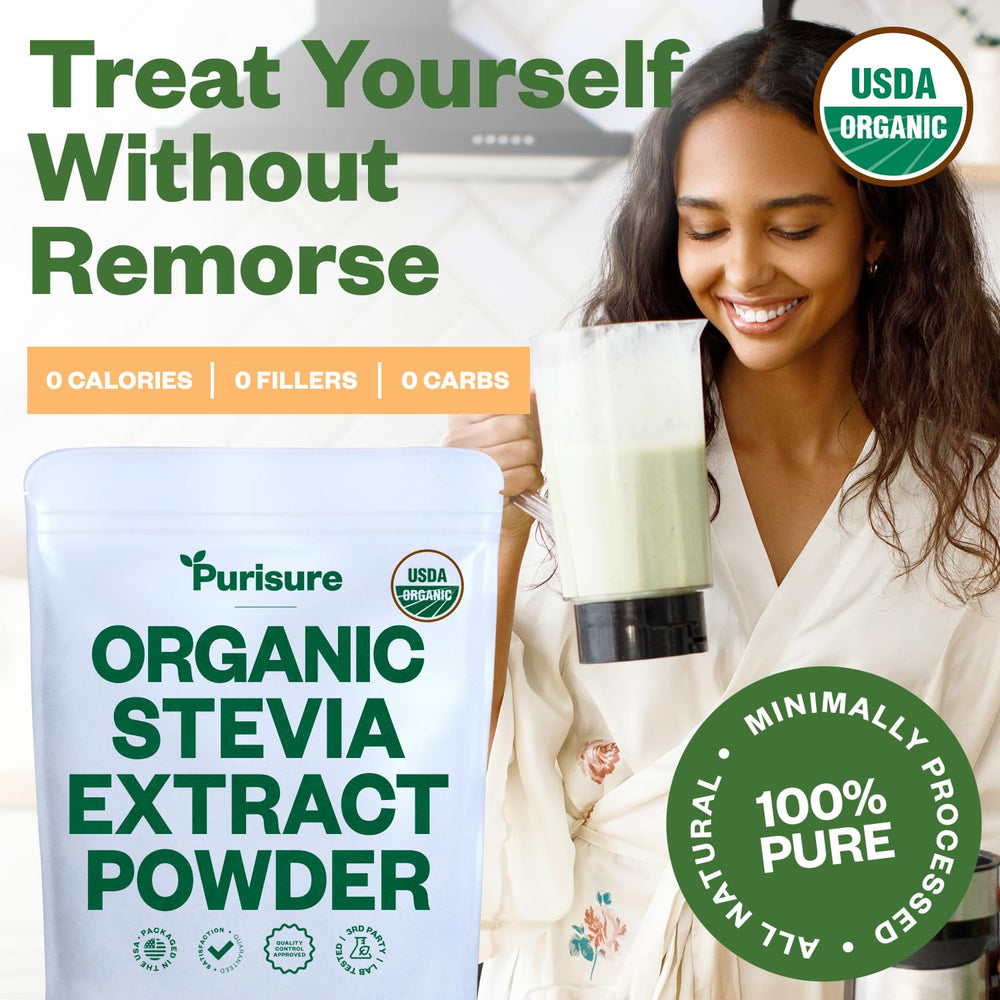 Purisure hojas de stevia originales que indican origen natural y orgánico