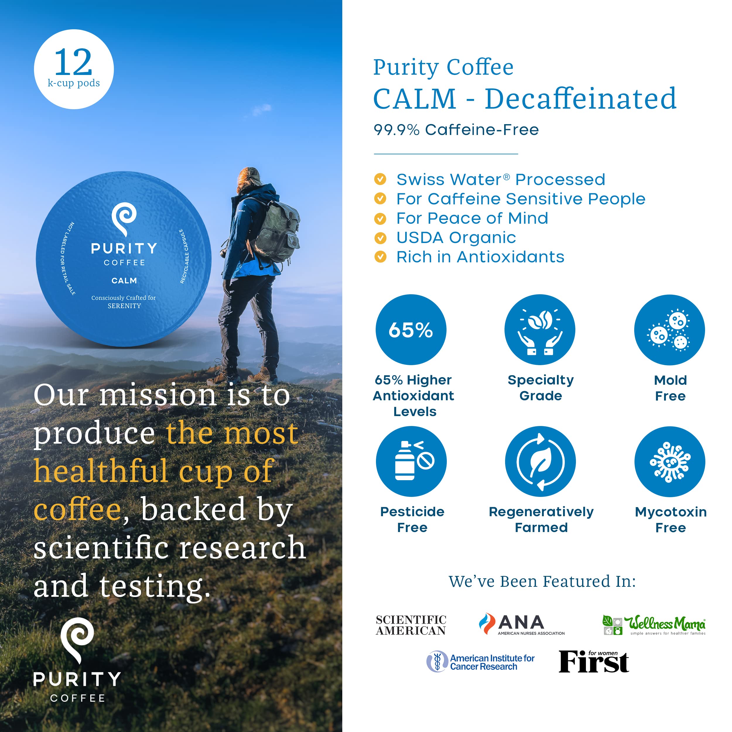 PURITY COFFEE taza preparada con CALM espuma y aroma reconfortante