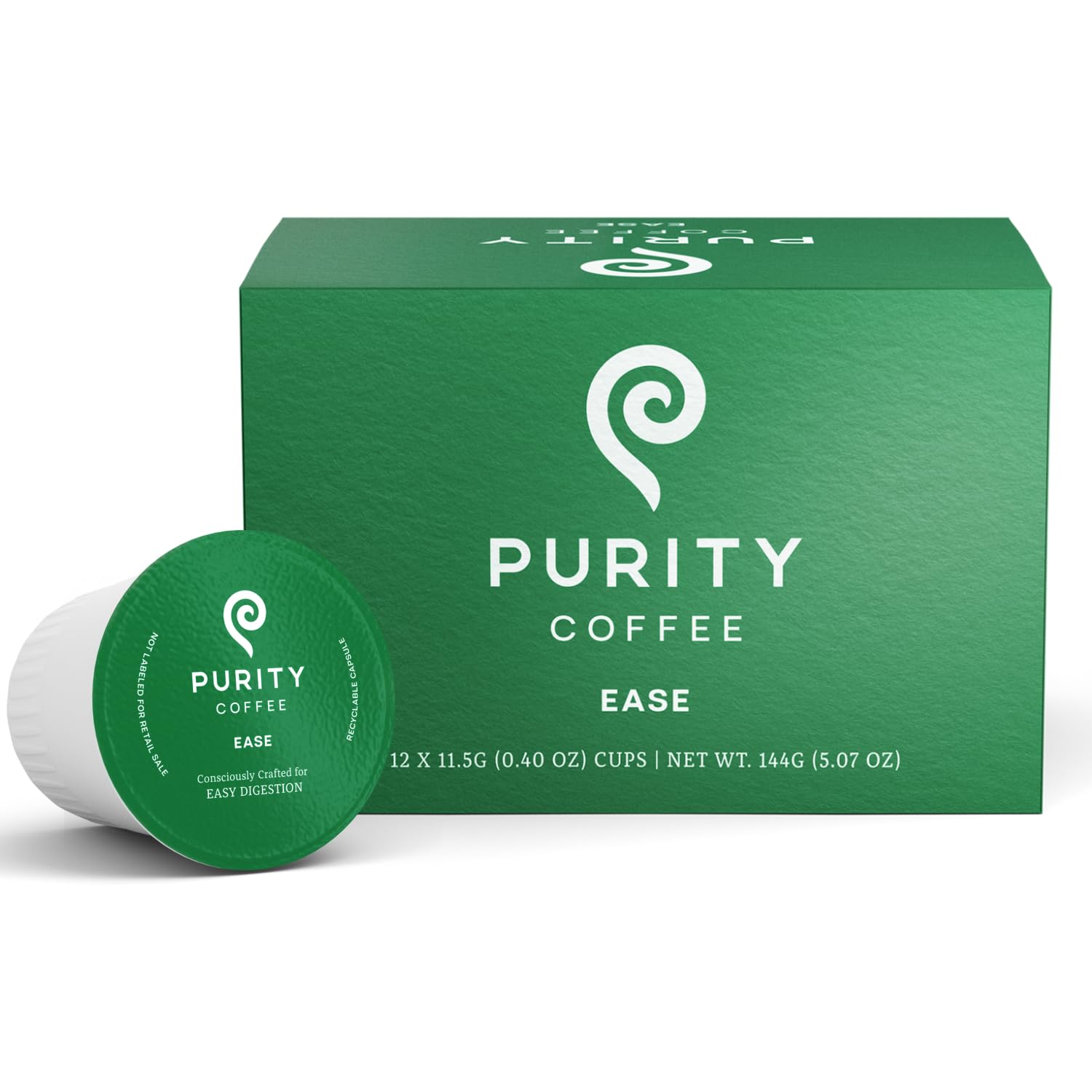 PURITY COFFEE caja frontal mostrando diseño y beneficios para frescura