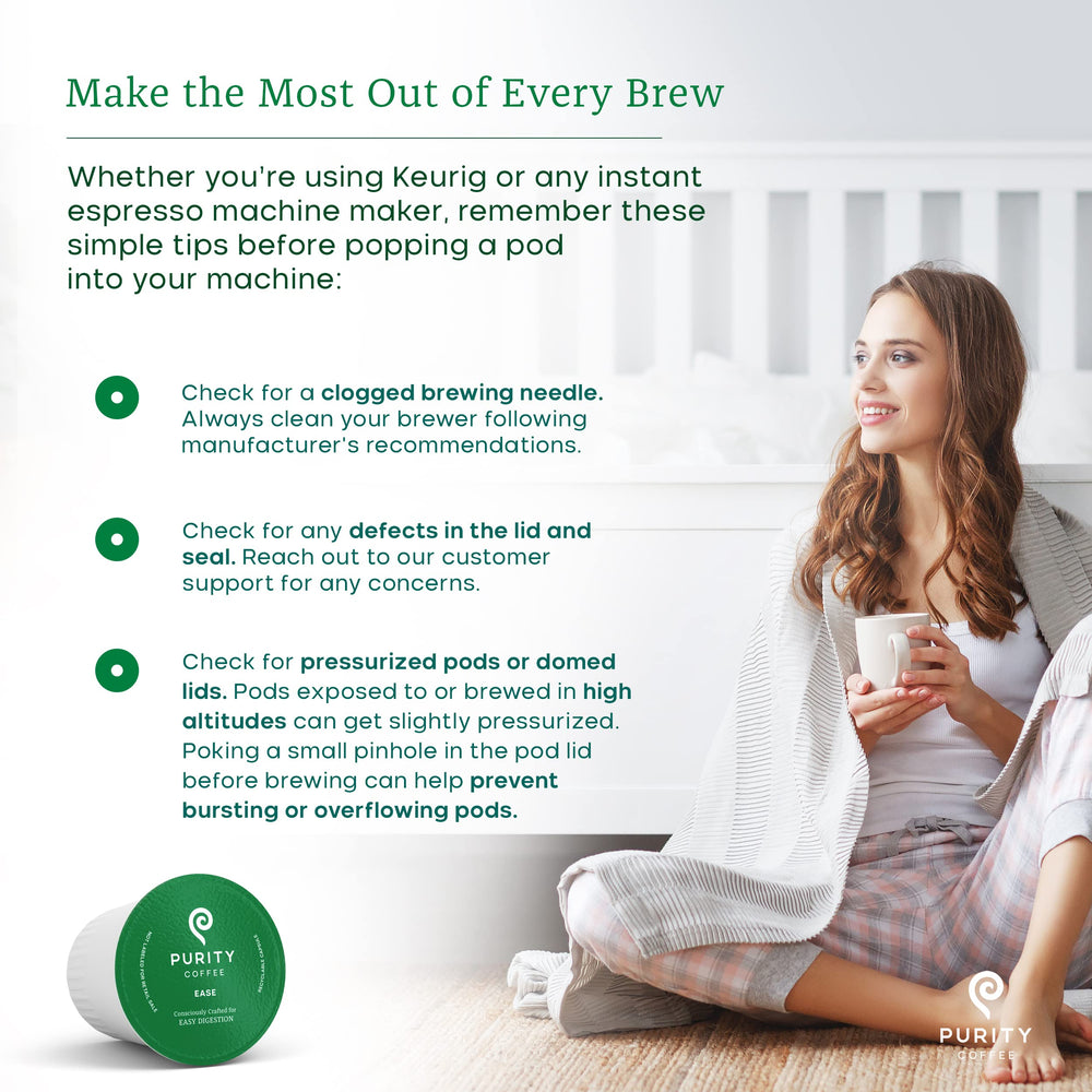 PURITY COFFEE etiqueta con certificaciones orgánicas y sostenibles visibles