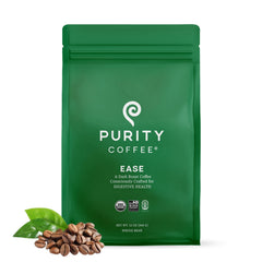 PURITY COFFEE bolsa frontal mostrando 12oz y diseño, calidad visible