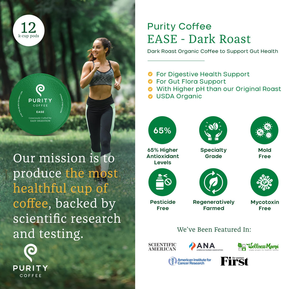 PURITY COFFEE textura del molido oscuro, cuerpo robusto y aroma intenso