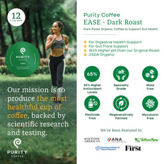 PURITY COFFEE textura del molido oscuro, cuerpo robusto y aroma intenso