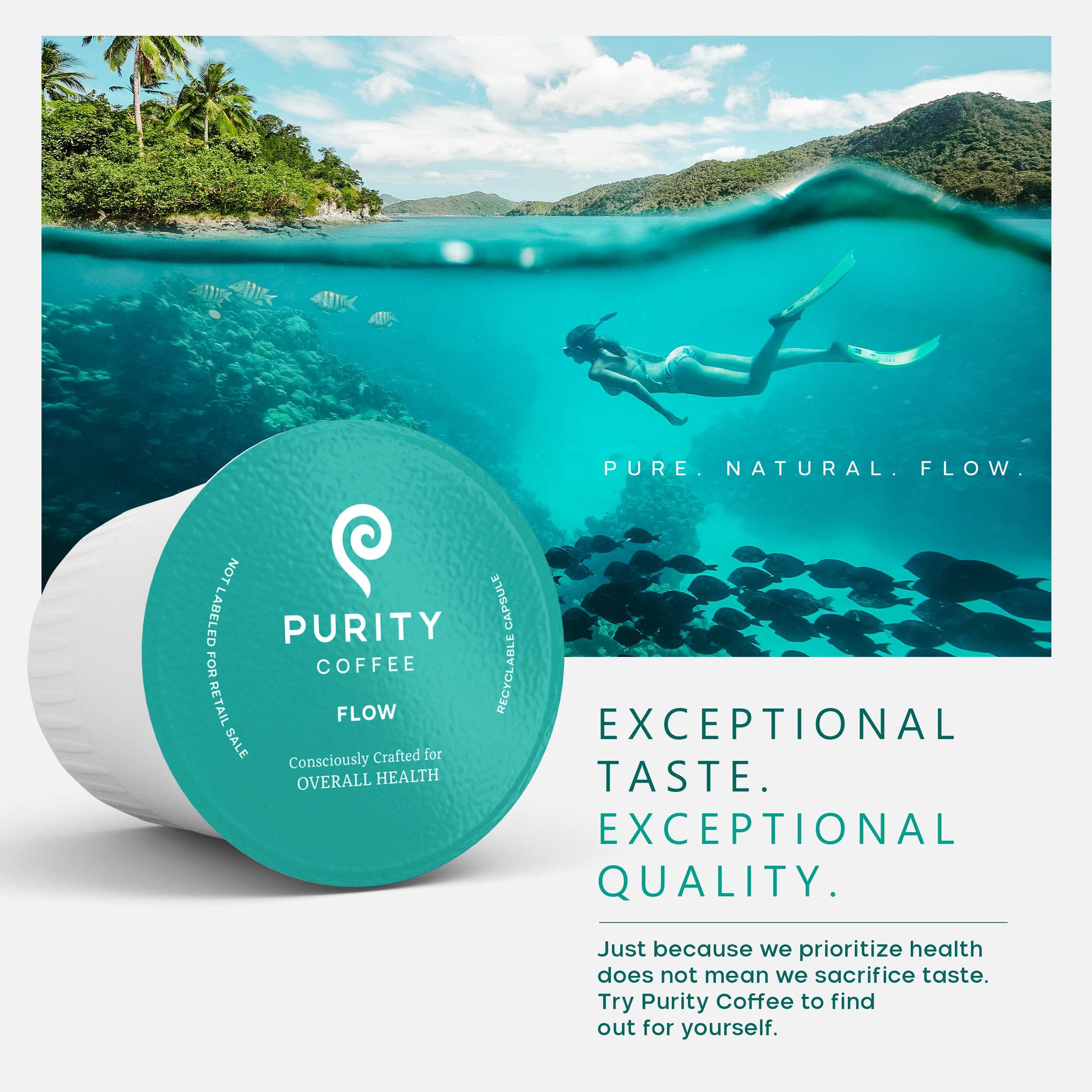 PURITY COFFEE etiqueta con certificaciones USDA Organic y Rainforest Alliance visible