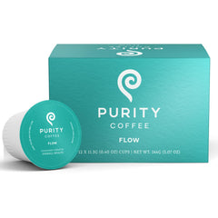 PURITY COFFEE caja FLOW 12 cápsulas visible frontal, conveniencia y calidad