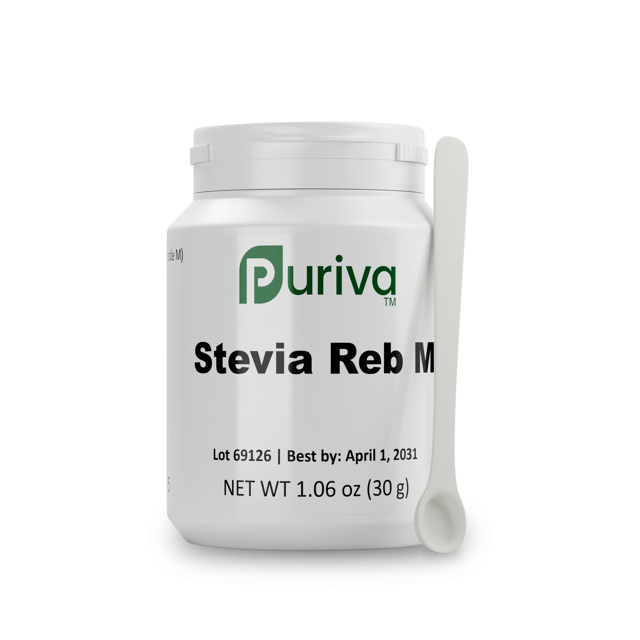 Puriva envase frontal Stevia Reb M mostrando diseño y cantidad