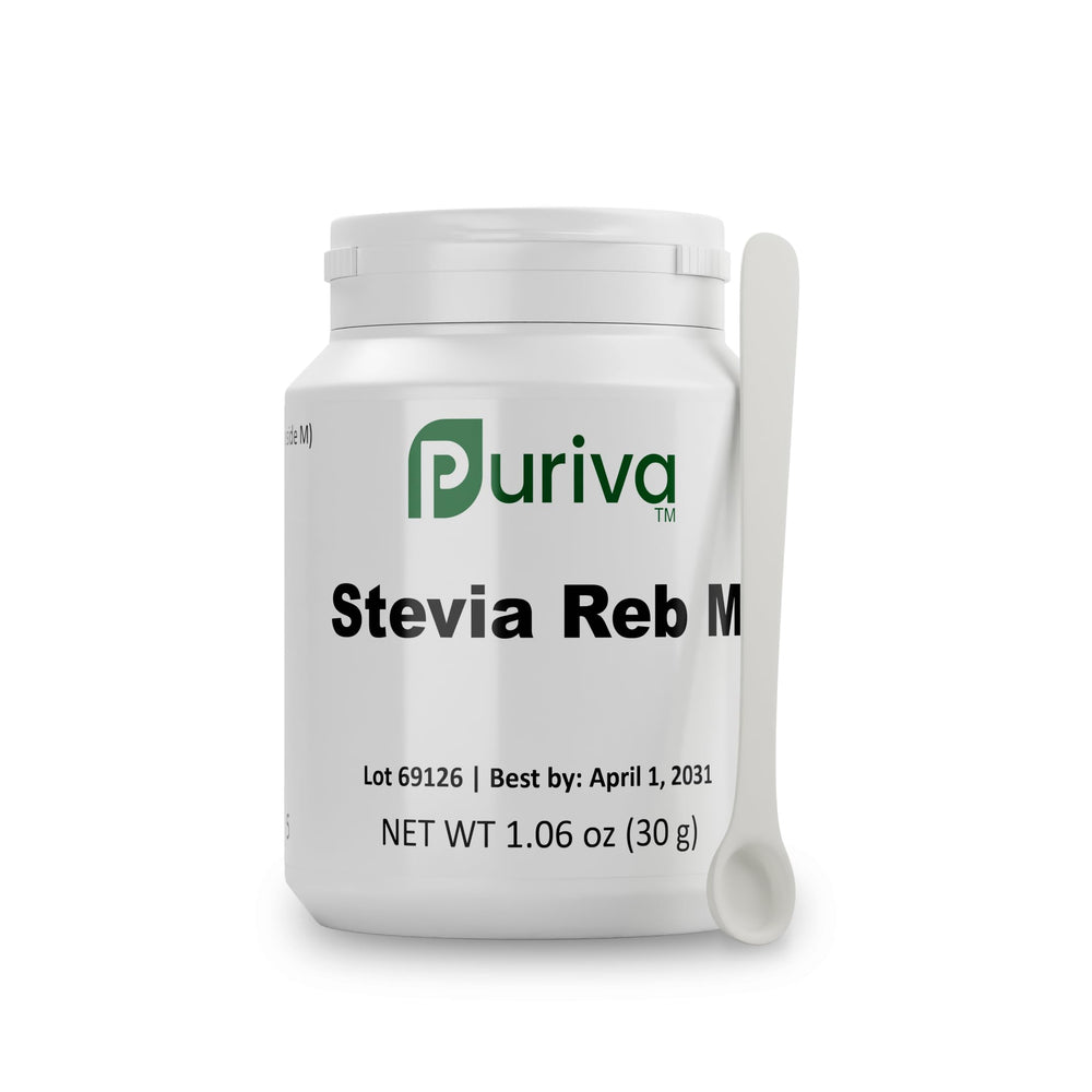 Puriva envase frontal Stevia Reb M mostrando diseño y cantidad