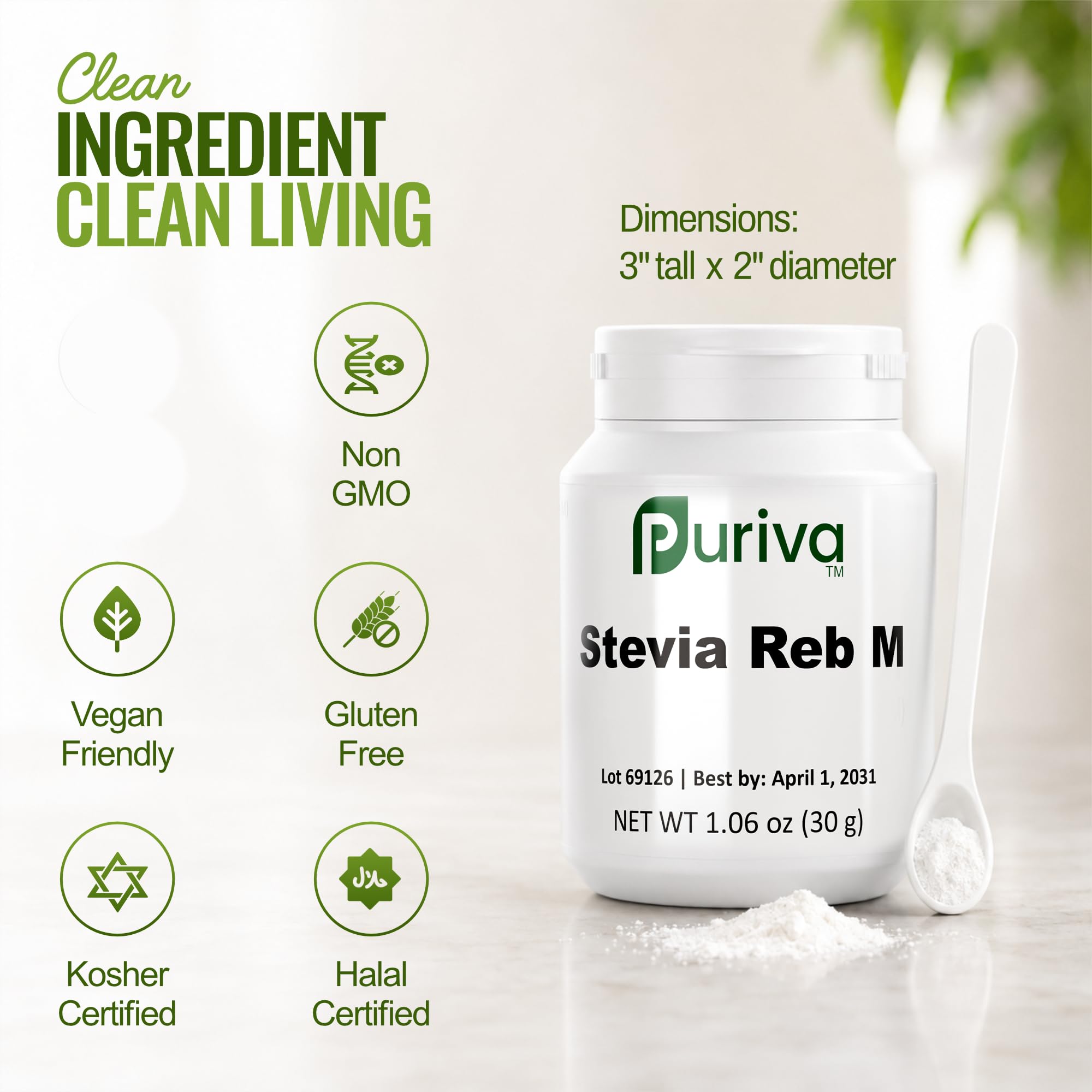 Puriva etiqueta con certificaciones kosher halal y sello vegano confiable