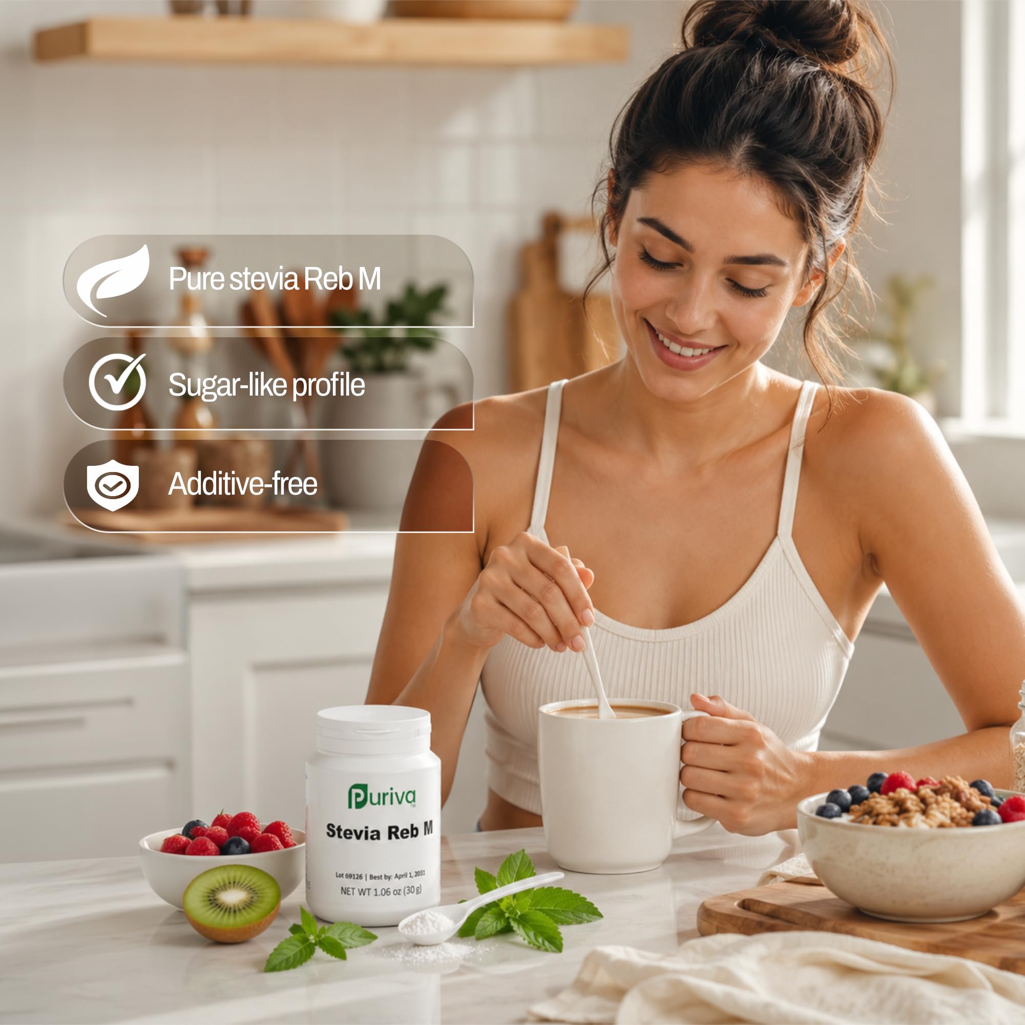Puriva polvo en cucharita porción pequeña para medir ahorro