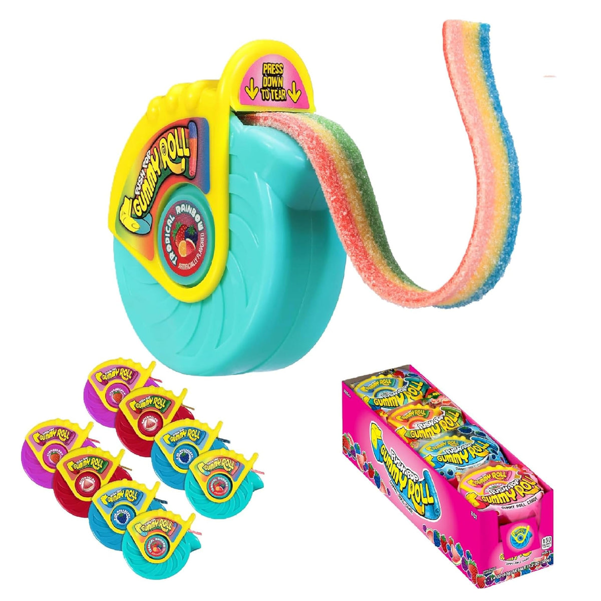 Push Pop primer plano del paquete frontal mostrando 8 rollos, ideal para fiestas