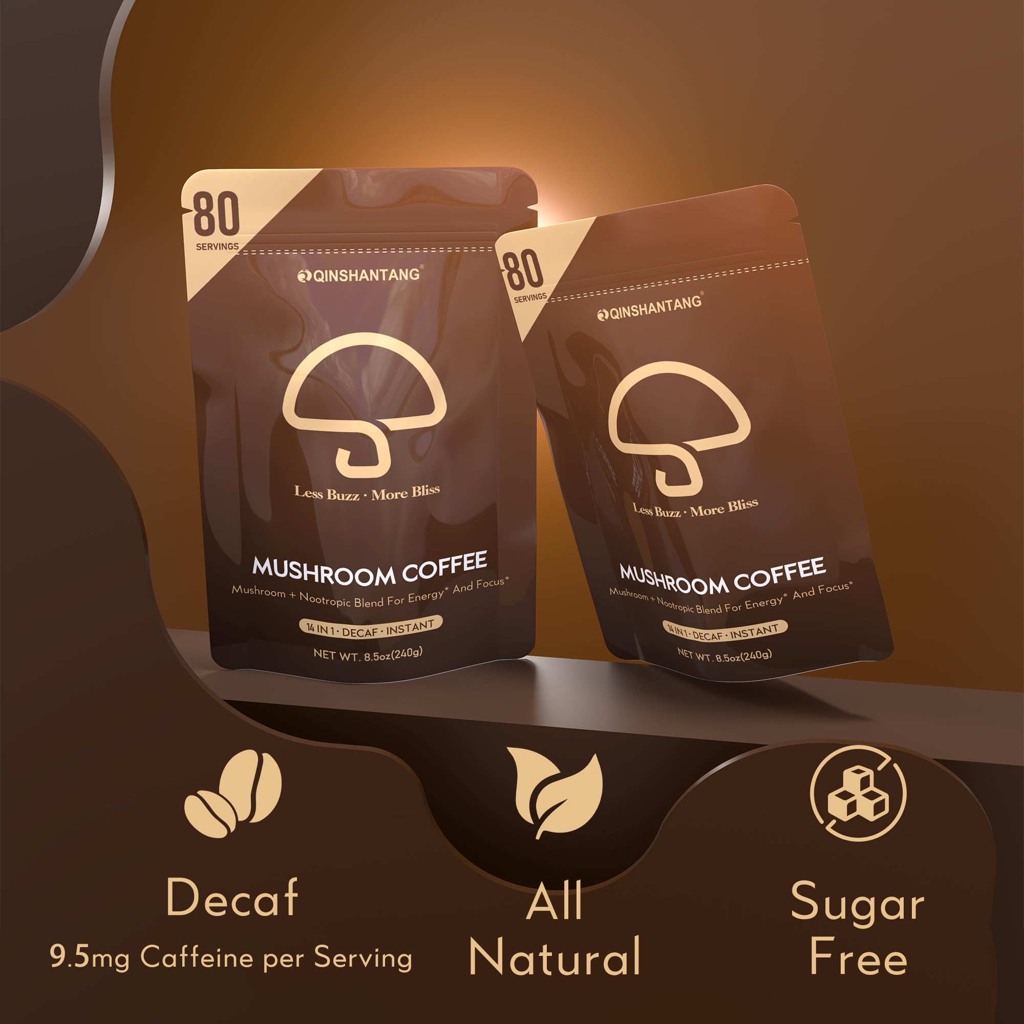QIN SHAN TANG taza preparada de café de hongos lista para beber, sabor suave