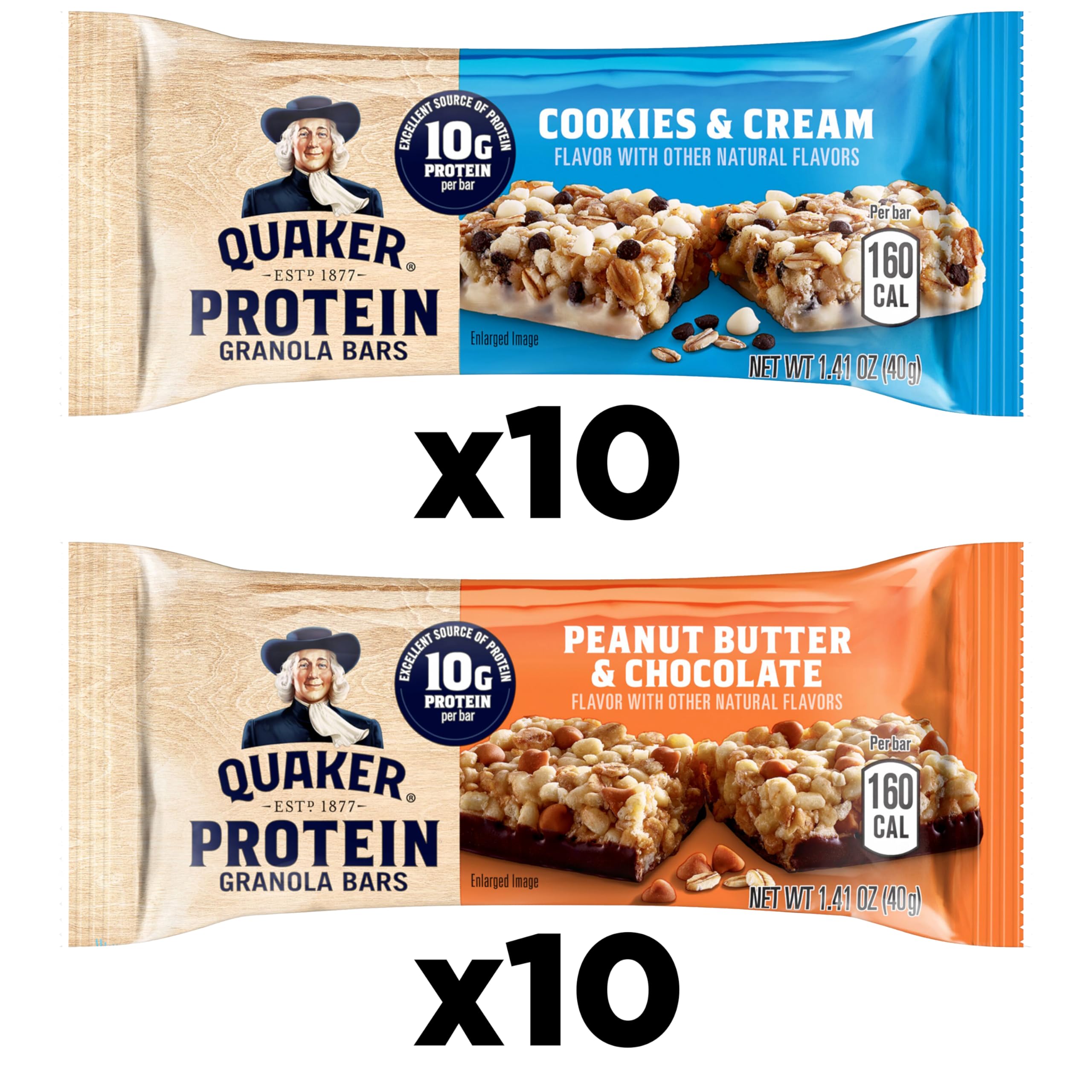 Quaker barra abierta Peanut Butter & Chocolate mostrando relleno sabroso