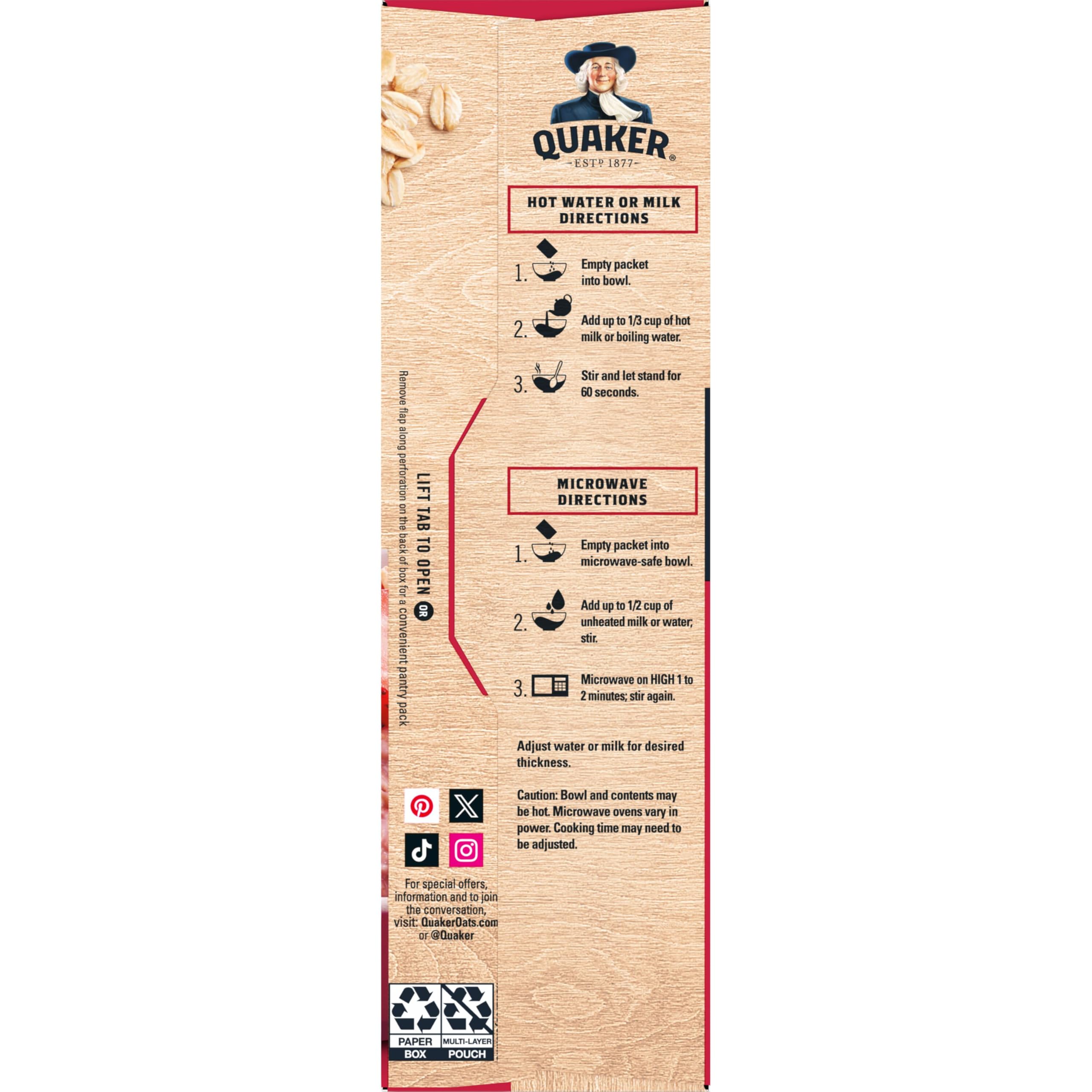 Quaker sobre individual junto a utensilios para comparar tamaño y porción práctica