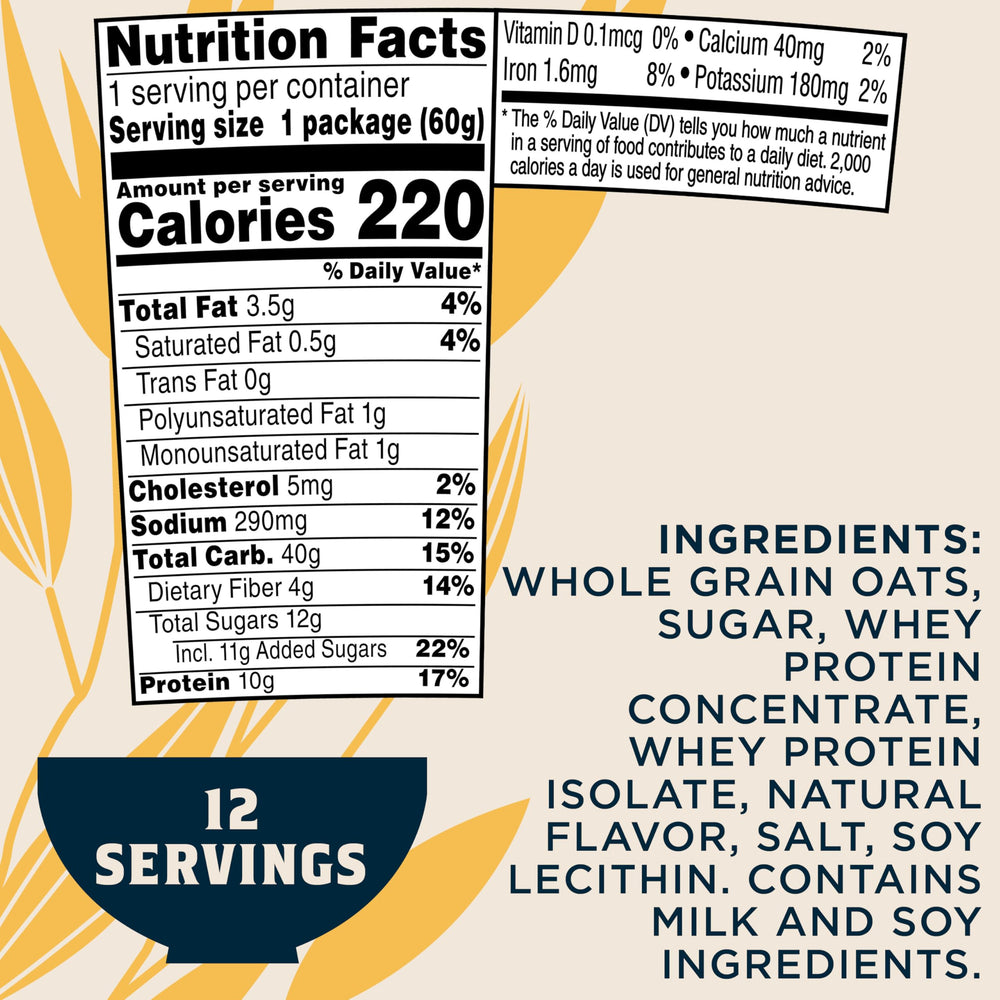 Quaker taza servida en mesa con frutas mostrando una opción nutritiva