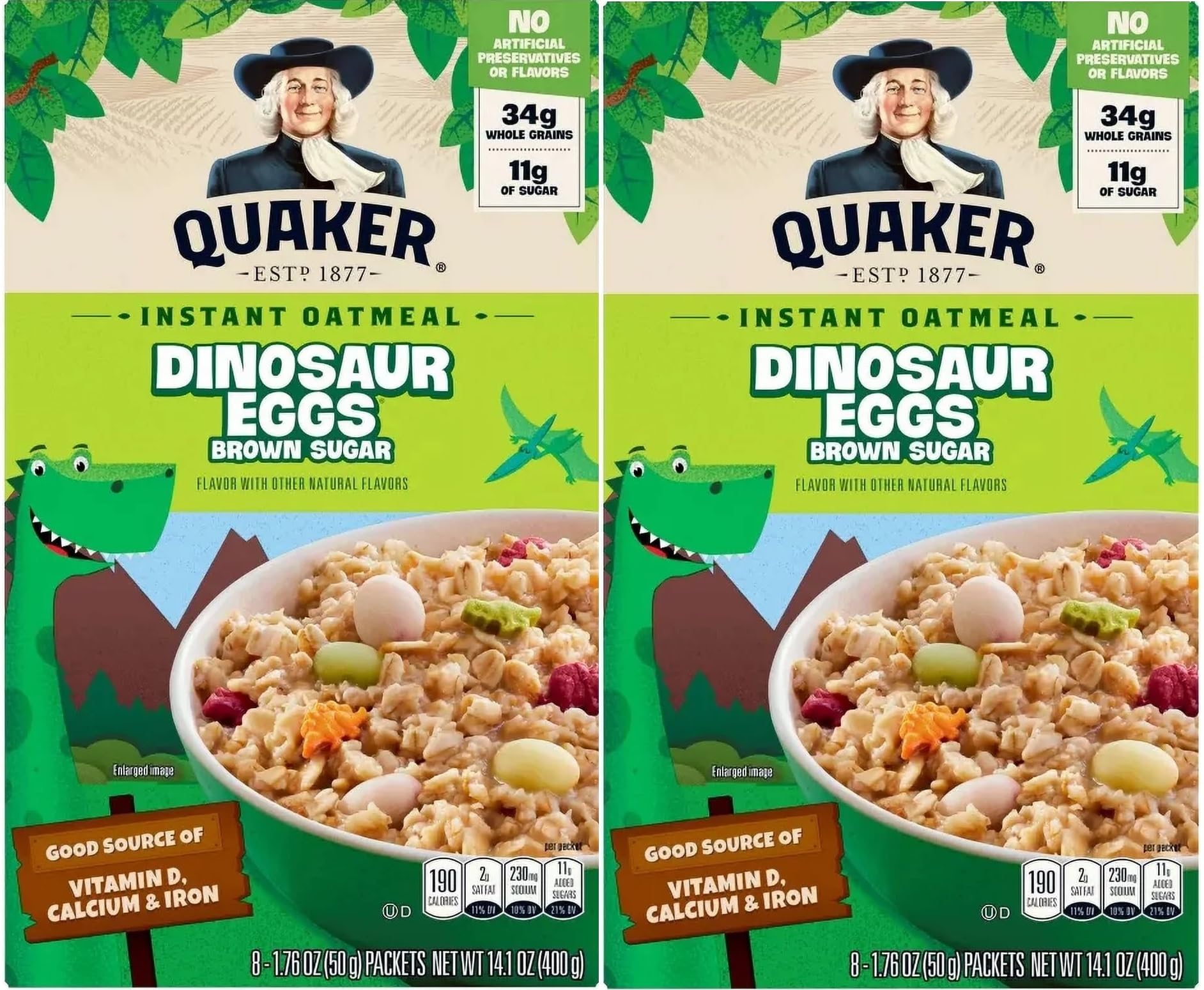 Quaker empaque frontal mostrando caja y marca, buen aspecto y conveniencia
