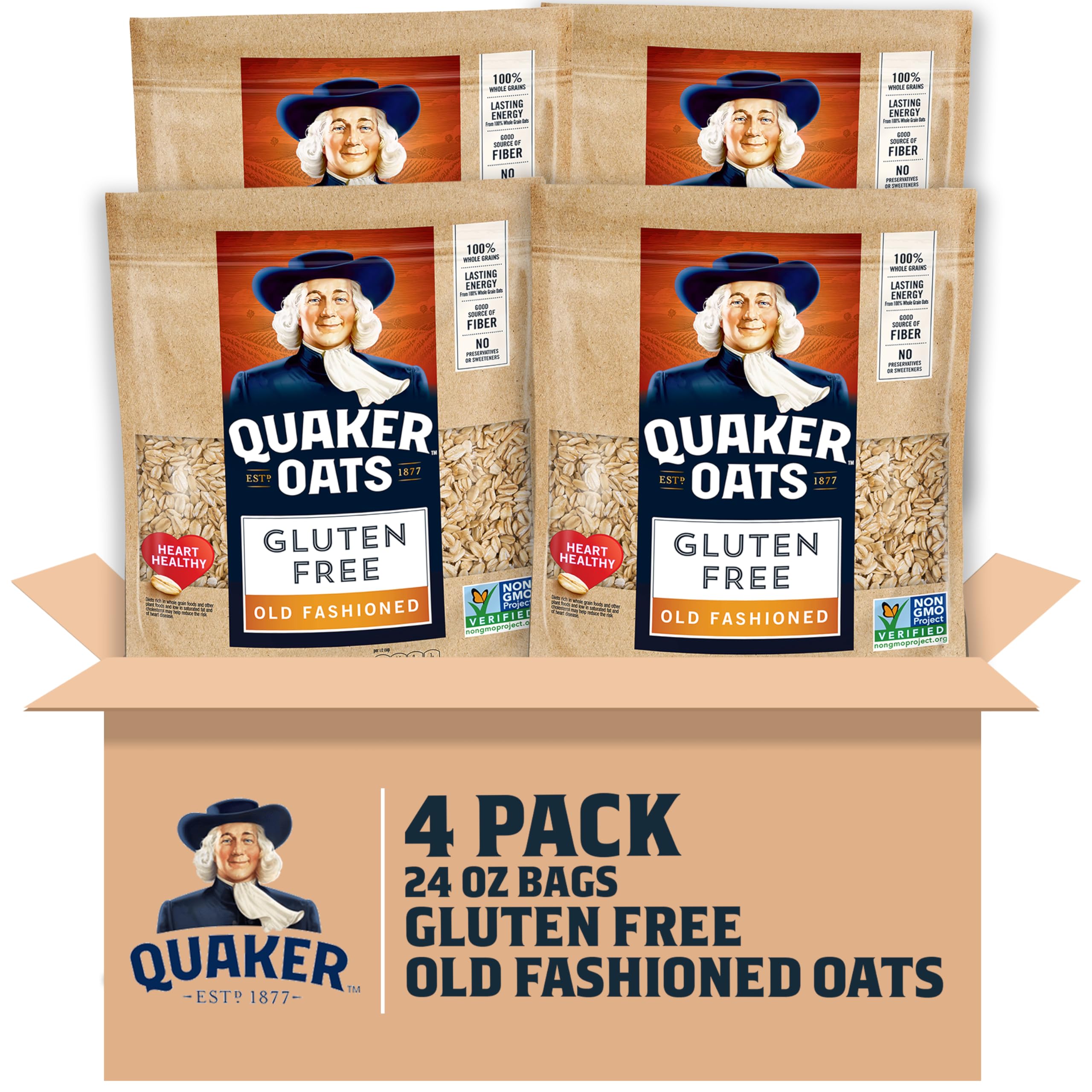 Quaker frente del empaque 24oz mostrando pack de 4 y cierre resellable