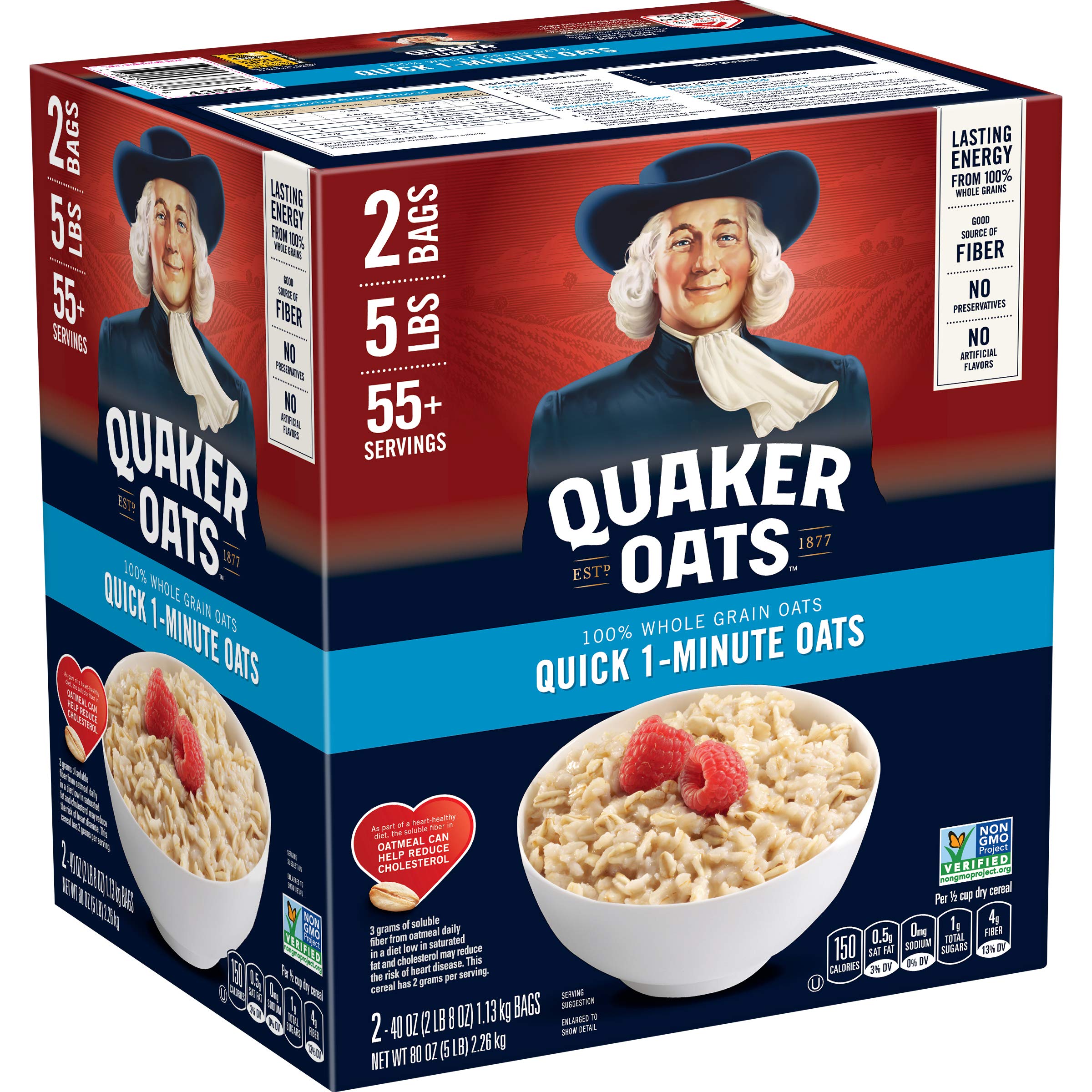Quaker vista frontal del envase mostrando la marca y practicidad
