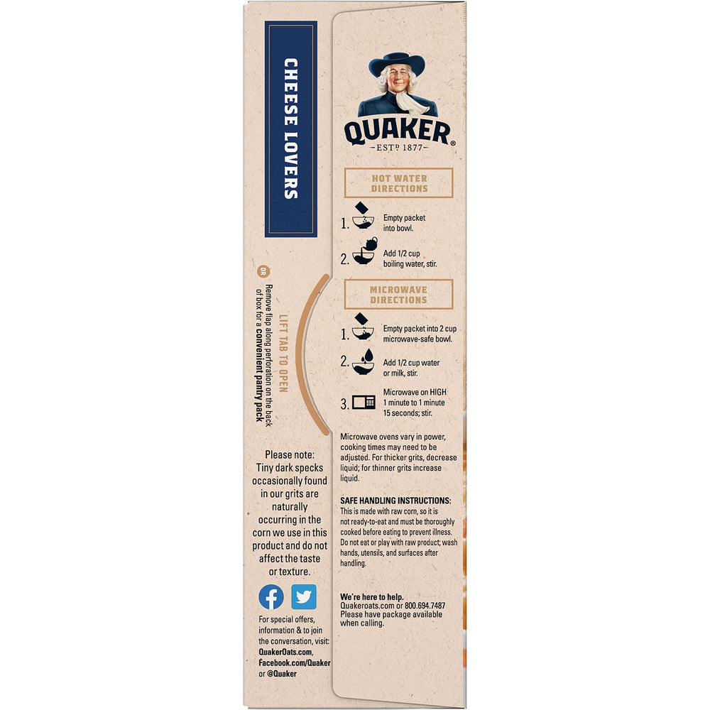 Quaker tabla nutricional destacando calorías y aporte de hierro y calcio