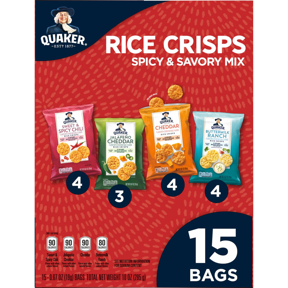 Quaker primer plano de textura crujiente del Rice Crisp, sensación ligera