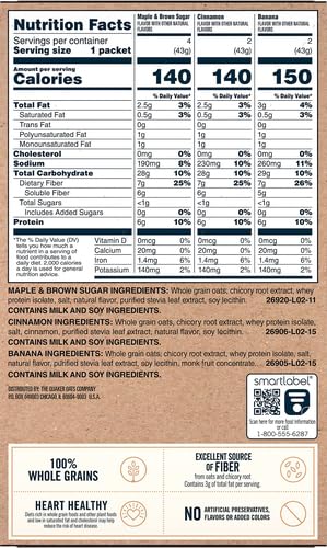 Quaker sobre individual listo para preparar y llevar como desayuno rápido
